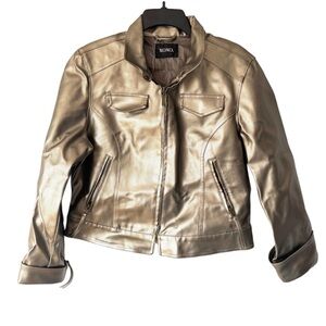 NWOT XOXO Gold Metallic Moto Jacket SZ XL